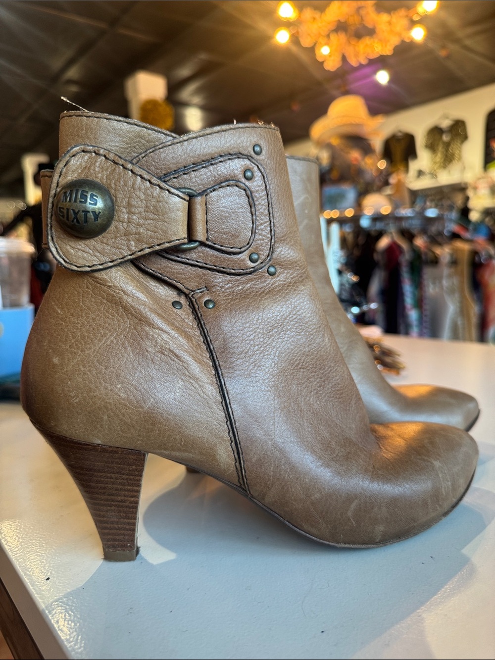 Miss Sixty Tan Leather Ankle Boots